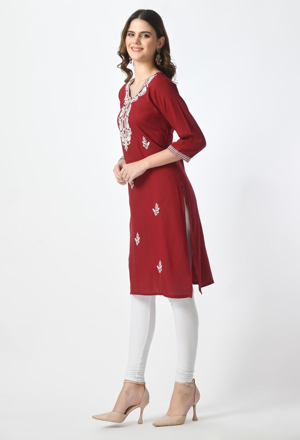 LIBOZA Kurta for Women – Lakhnowi Chikankari Embroidered Ladies Kurti, Stylish Girls Top, Ethnic Full Kurtas, Straight Design Kurtis for Woman