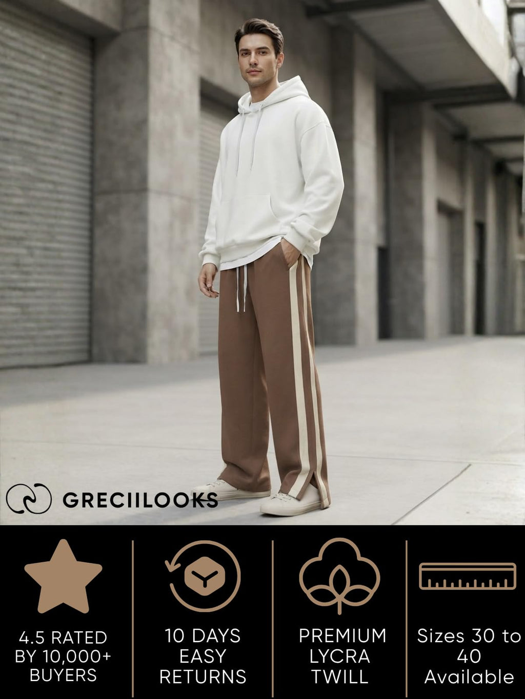 GRECIILOOKS Men Casual Trouser | Men’s Wide Leg Track Pants with Contrast Side Panel | Relaxed Drawstring Fit Streetwear Trousers | Loose Fit Joggers for Man