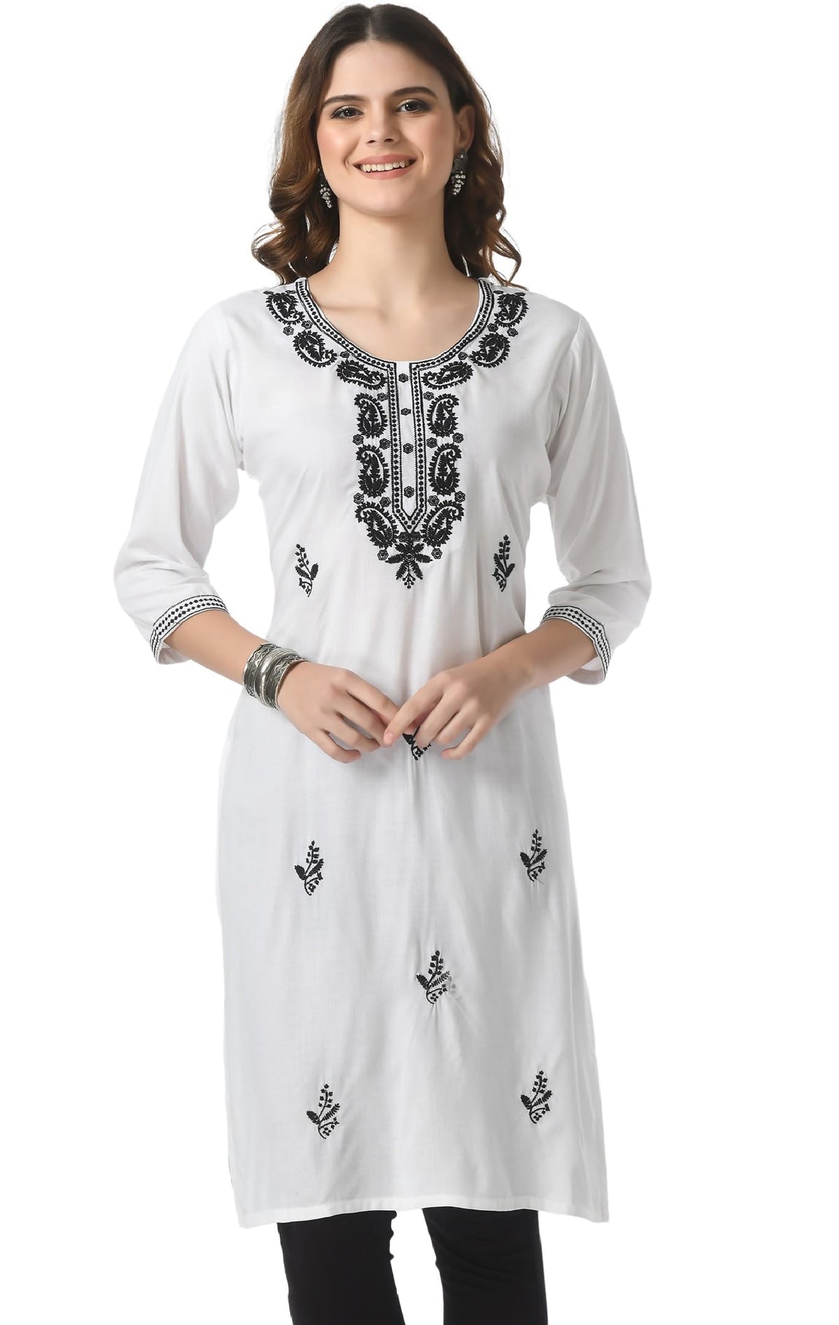 LIBOZA Kurta for Women – Lakhnowi Chikankari Embroidered Ladies Kurti, Stylish Girls Top, Ethnic Full Kurtas, Straight Design Kurtis for Woman