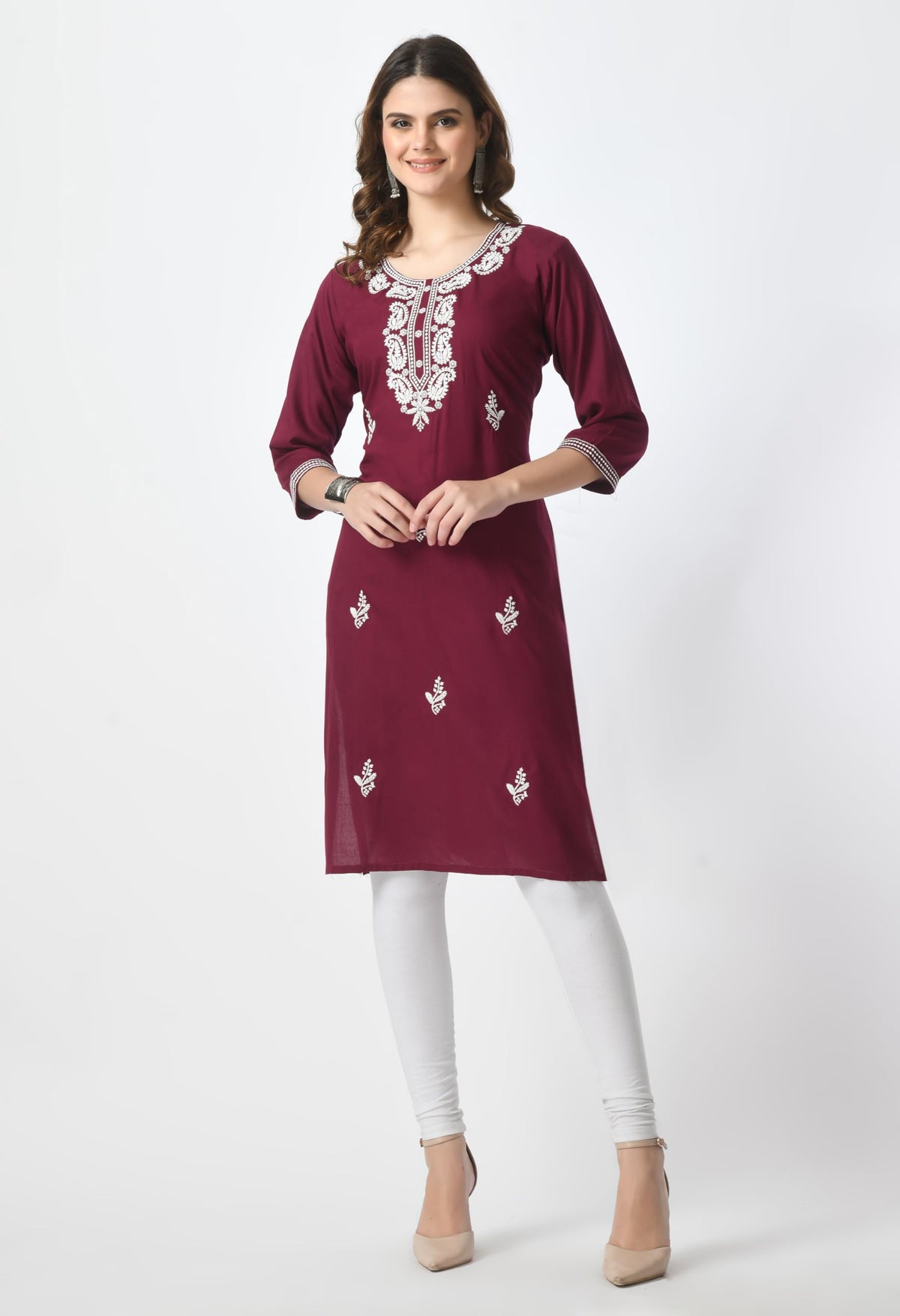 LIBOZA Kurta for Women – Lakhnowi Chikankari Embroidered Ladies Kurti, Stylish Girls Top, Ethnic Full Kurtas, Straight Design Kurtis for Woman