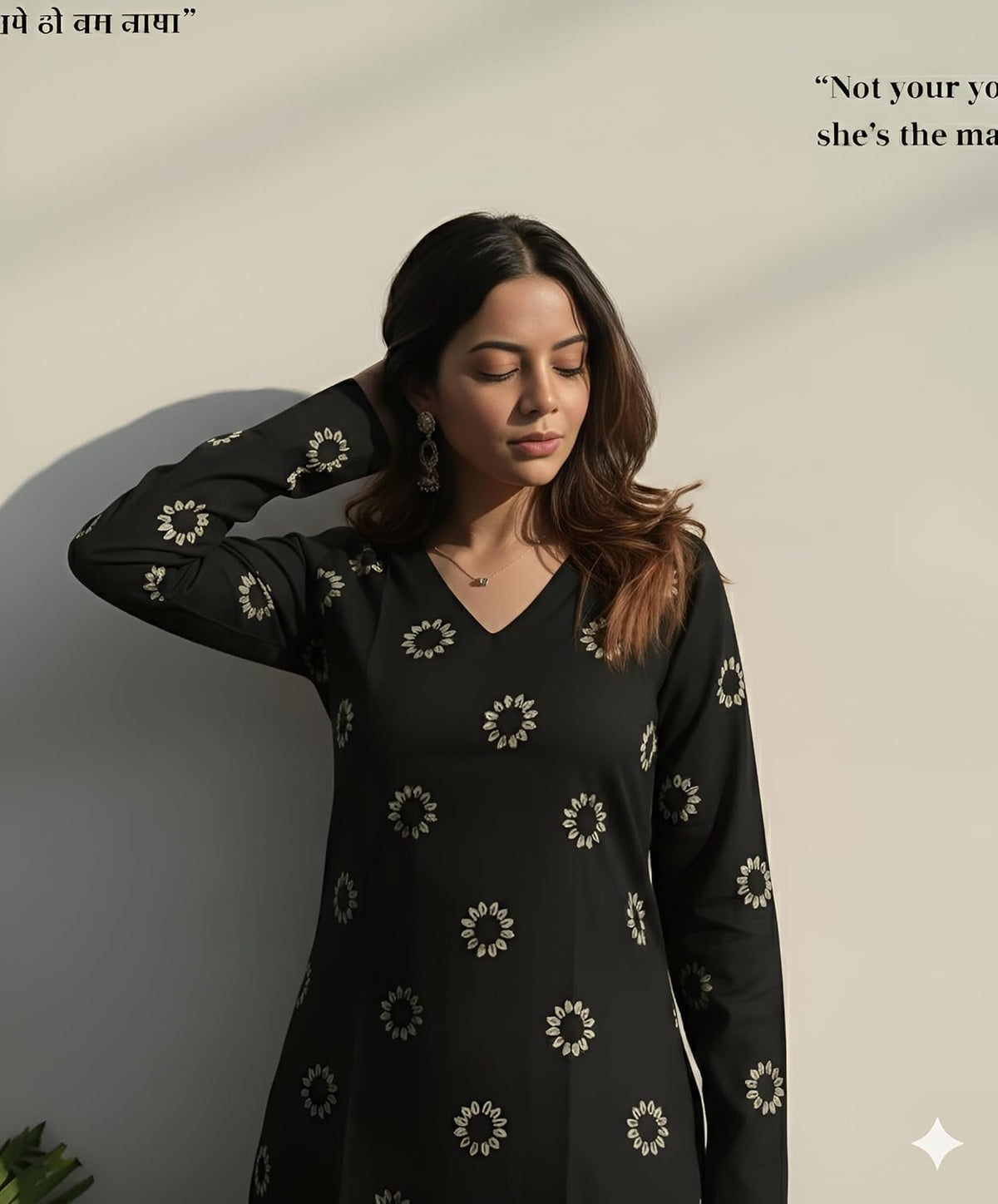 SAICHA Women's Rayon Printed Long Kurti, Black, Full Sleeve, Ankle Length