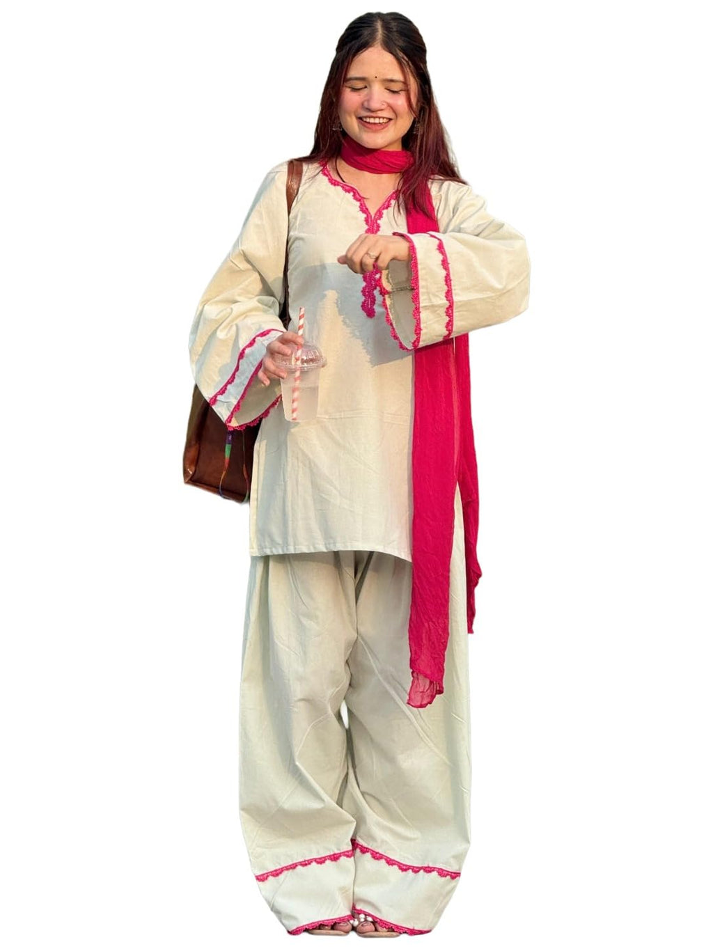 ANNI Designer Cora Cotton Farshi Salwar Suit for Women | Farsi Style Kurti | Farasi Kurta with Dupatta | Parsi Ethnic Dress | Indian Office Party Traditional Clothing Fashion Wear