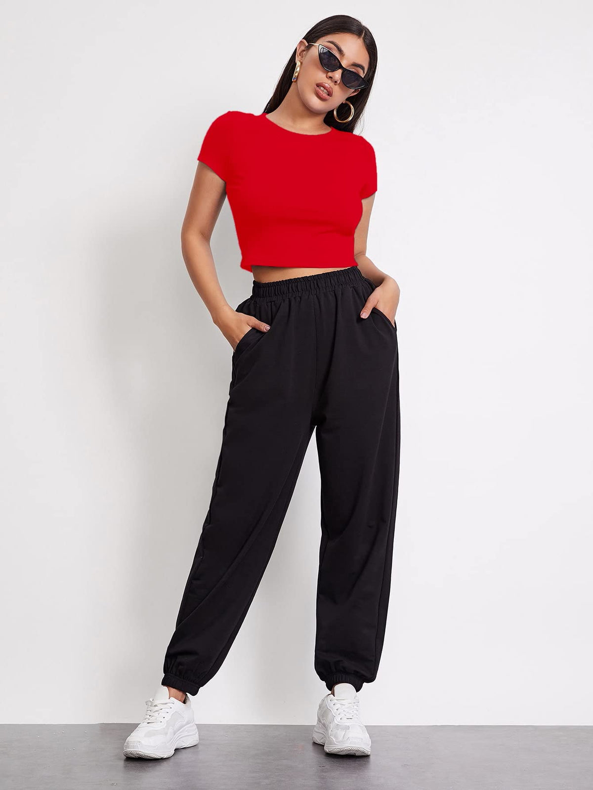 Aahwan Black Solid Ribbed Slim Fit Baby Tee Crop Top for Women's & Girls' (116_Black-L)