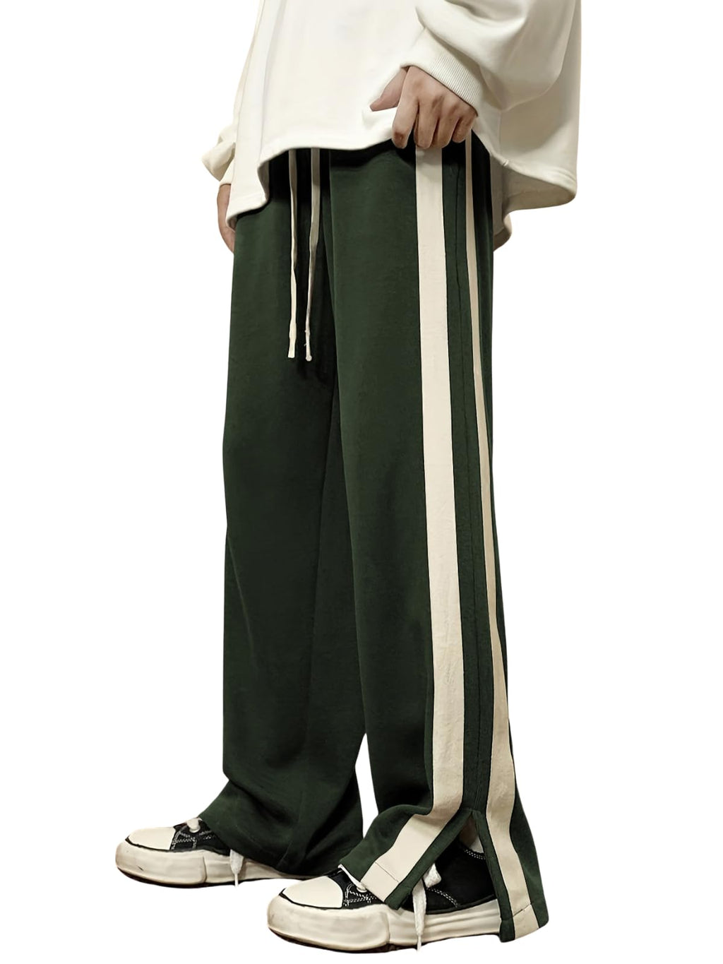GRECIILOOKS Men Casual Trouser | Men’s Wide Leg Track Pants with Contrast Side Panel | Relaxed Drawstring Fit Streetwear Trousers | Loose Fit Joggers for Man
