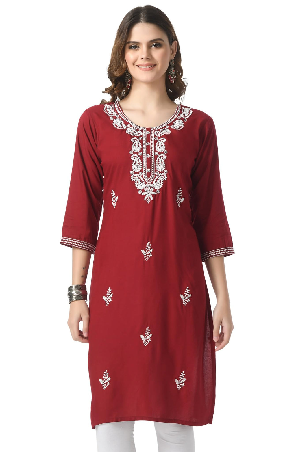 LIBOZA Kurta for Women – Lakhnowi Chikankari Embroidered Ladies Kurti, Stylish Girls Top, Ethnic Full Kurtas, Straight Design Kurtis for Woman