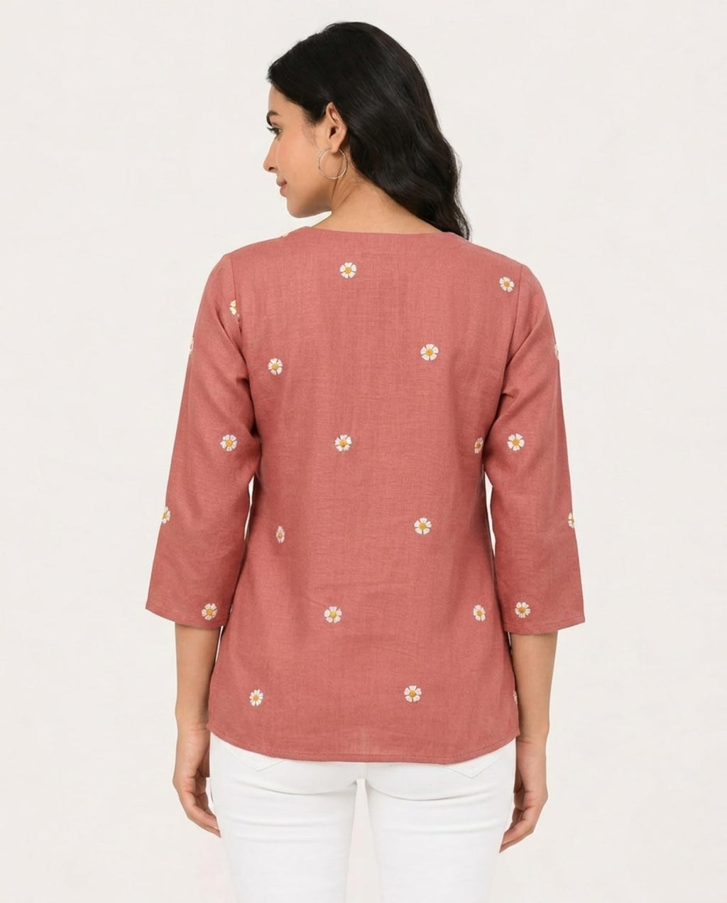 Women Peach Embroidered Cotton Short Kurti | Casual Office & College Kurti Top for Girls