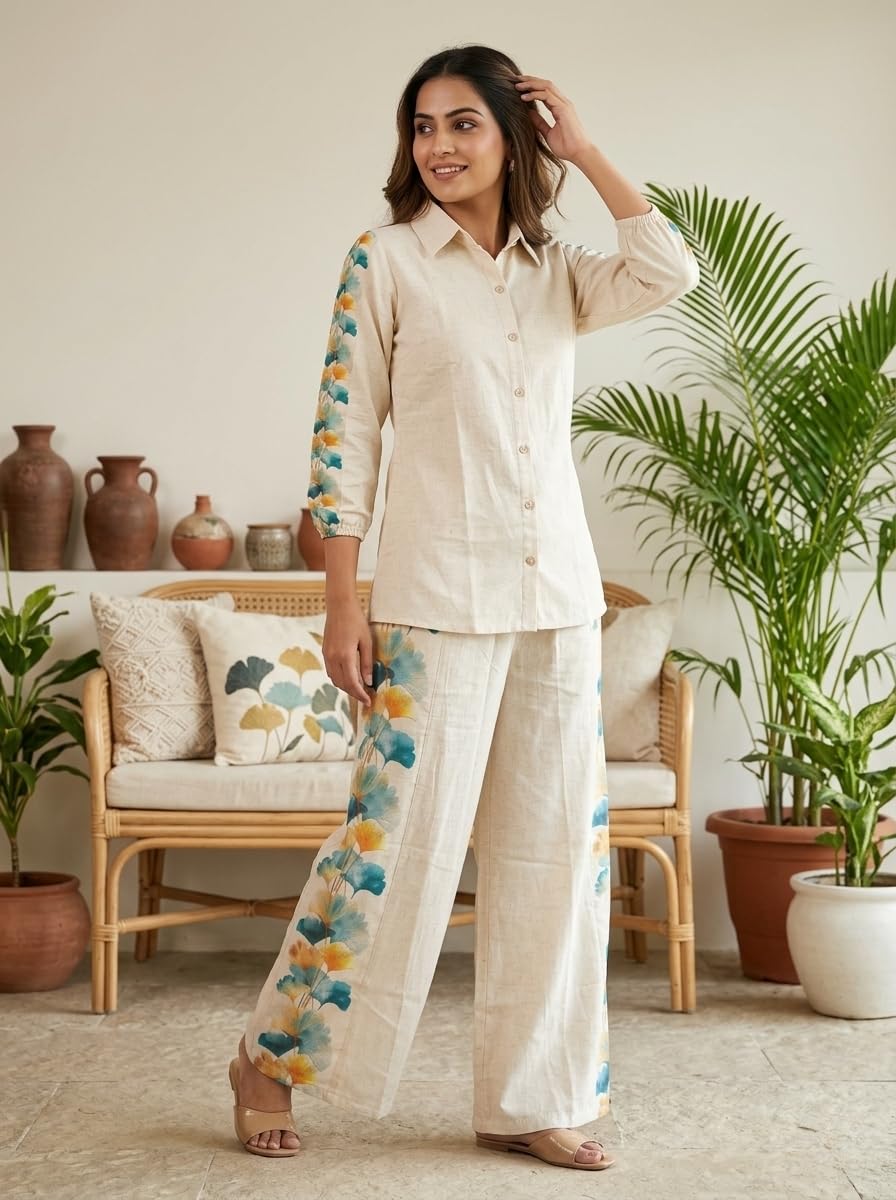 Co Ord Set for Women Stylish Card Set Dress for Women Trendy Top with Plazo Pant Ladies Coord Outfit Modern Wear for Travel Office Casual Look Premium Two Piece Clothing Style
