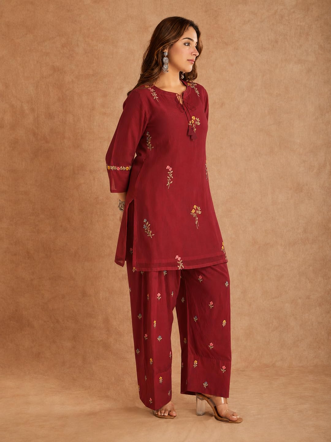 ANNI Designer Farshi Salwar Suit for Women Viscose Embroidered | Co Ord Set for Woman | Straight Kurta Palazzo Outfit Round Neck V Slit 3/4 Sleeve Ethnic Dress Womens Clothing