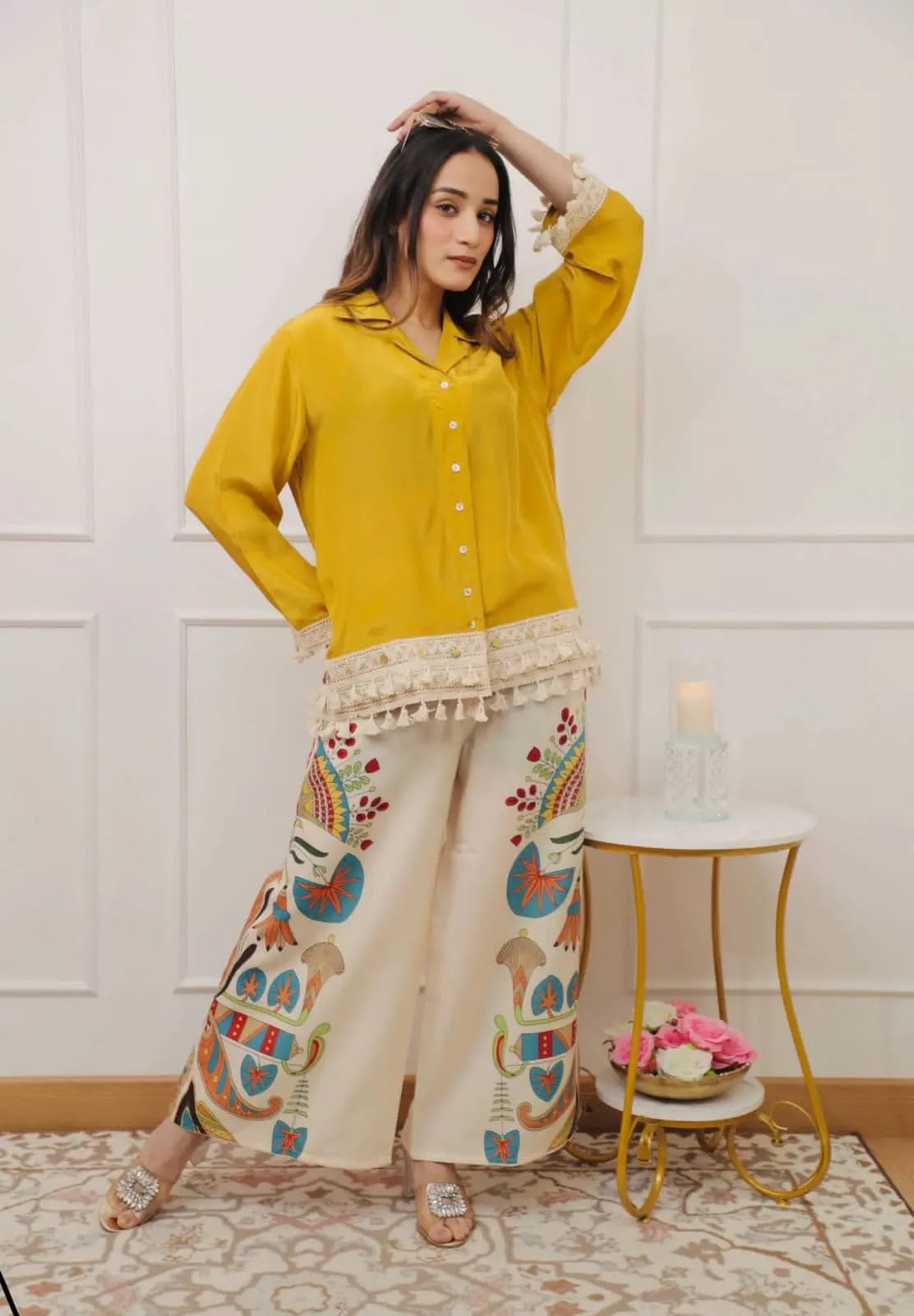 Co Ord Set for Women Stylish Card Set Dress for Women Trendy Top with Plazo Pant Ladies Coord Outfit Modern Wear for Travel Office Casual Look Premium Two Piece Clothing Style