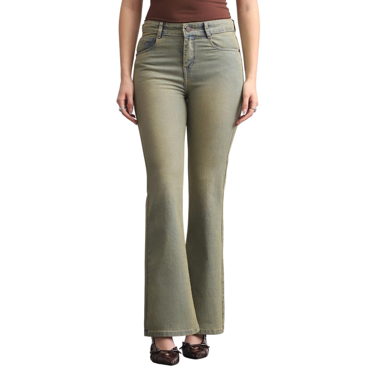 Urbano Fashion Women's Mid Rise Bootcut Washed Jeans Stretchable