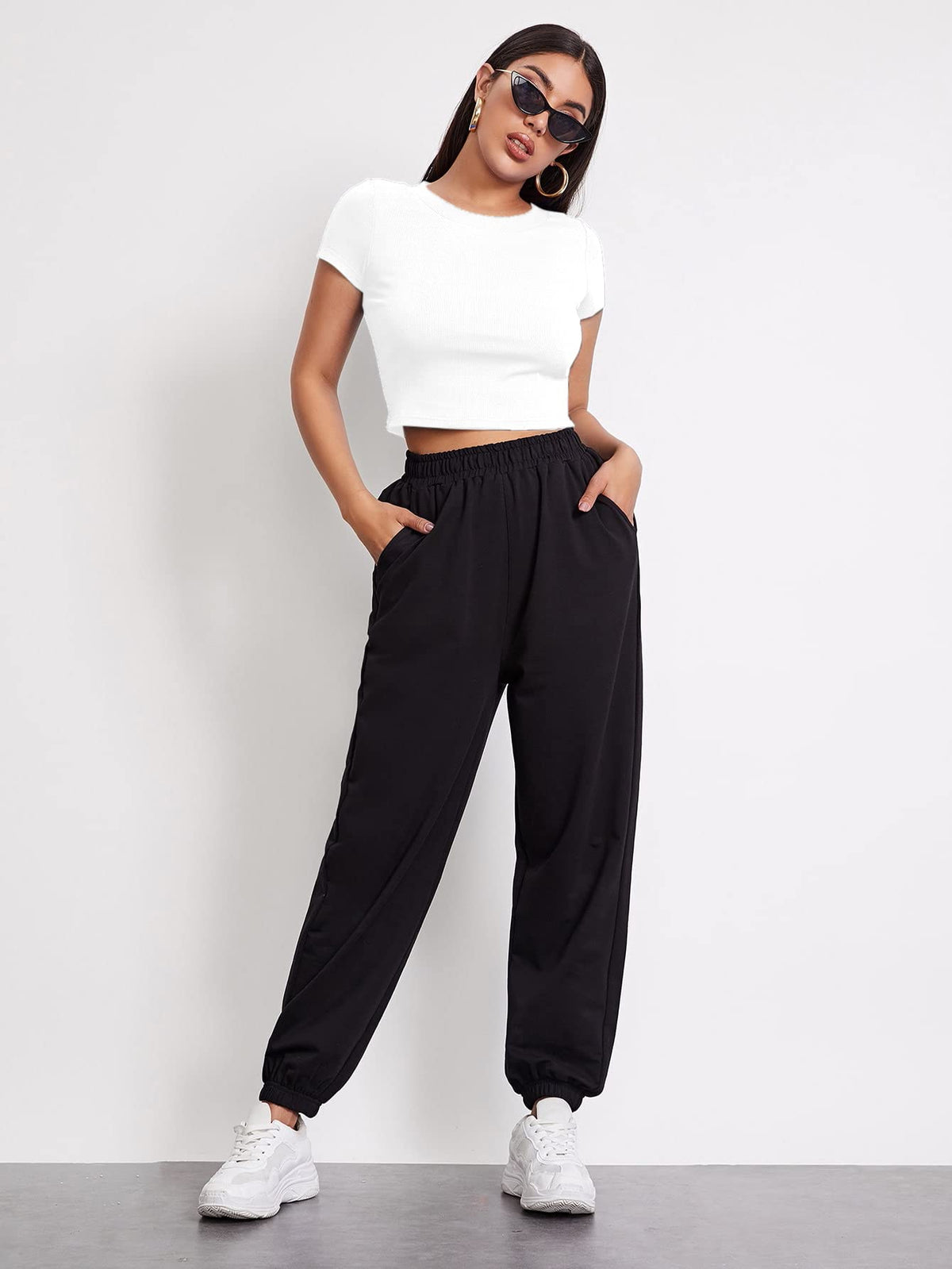 Aahwan Black Solid Ribbed Slim Fit Baby Tee Crop Top for Women's & Girls' (116_Black-L)