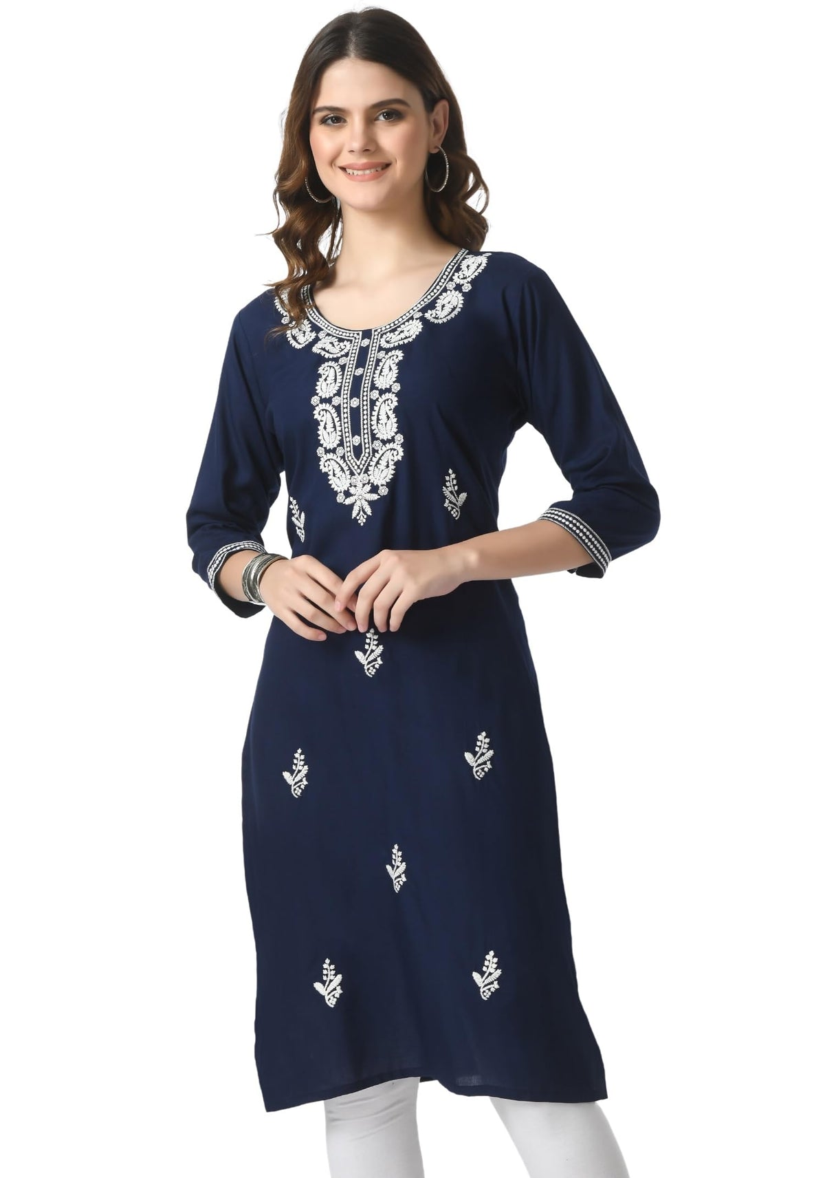 LIBOZA Kurta for Women – Lakhnowi Chikankari Embroidered Ladies Kurti, Stylish Girls Top, Ethnic Full Kurtas, Straight Design Kurtis for Woman