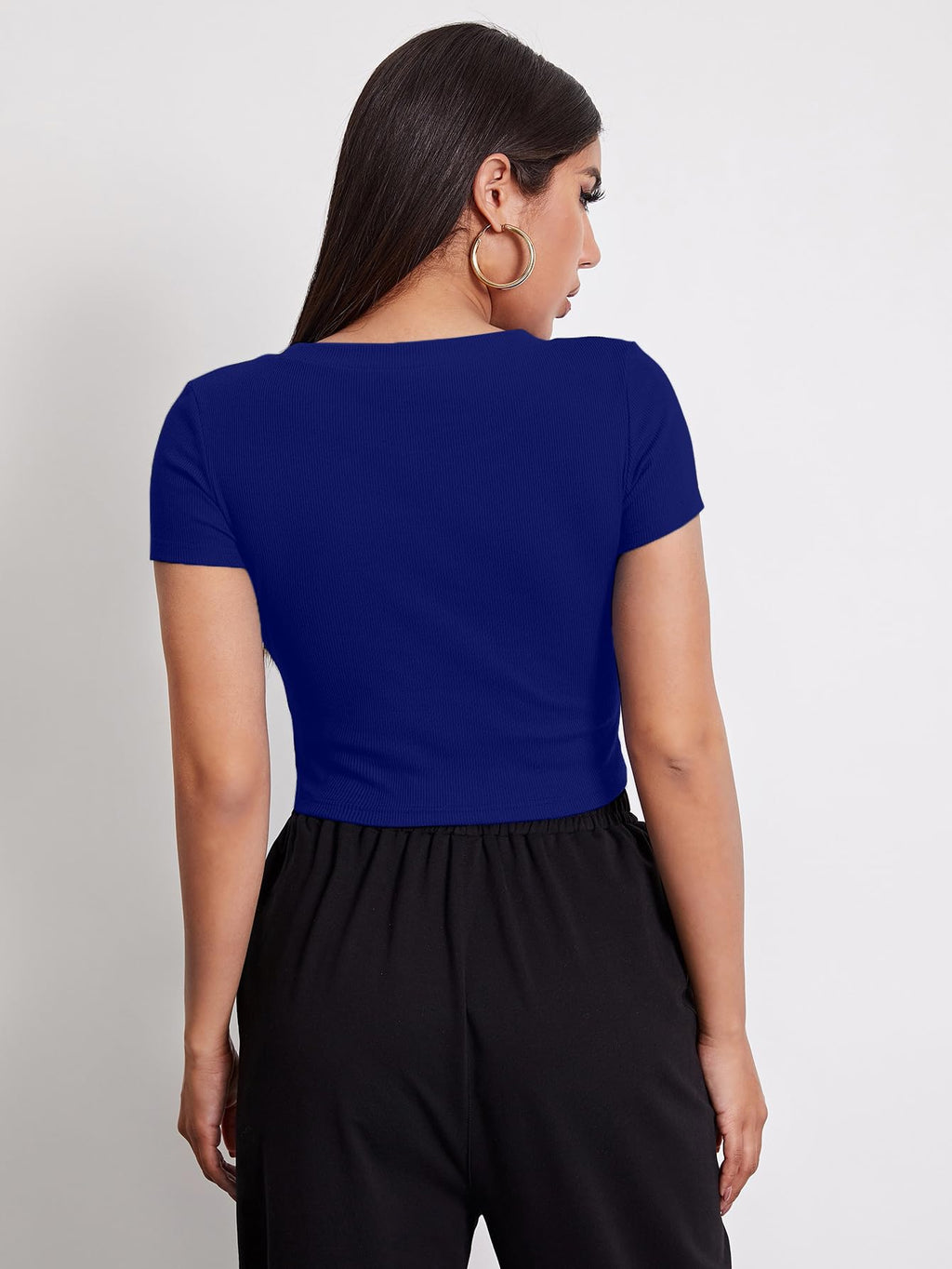 Aahwan Black Solid Ribbed Slim Fit Baby Tee Crop Top for Women's & Girls' (116_Black-L)