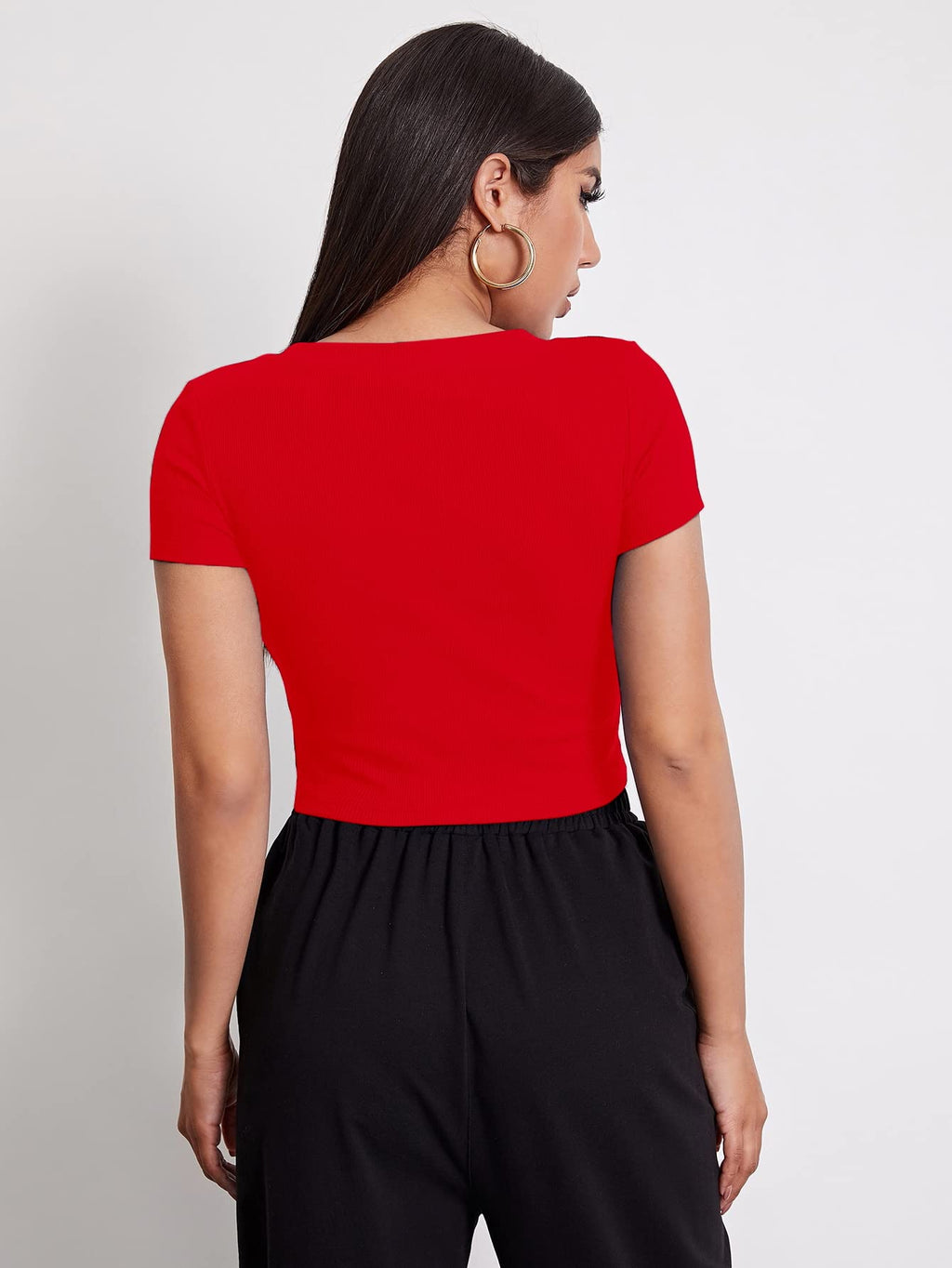 Aahwan Black Solid Ribbed Slim Fit Baby Tee Crop Top for Women's & Girls' (116_Black-L)