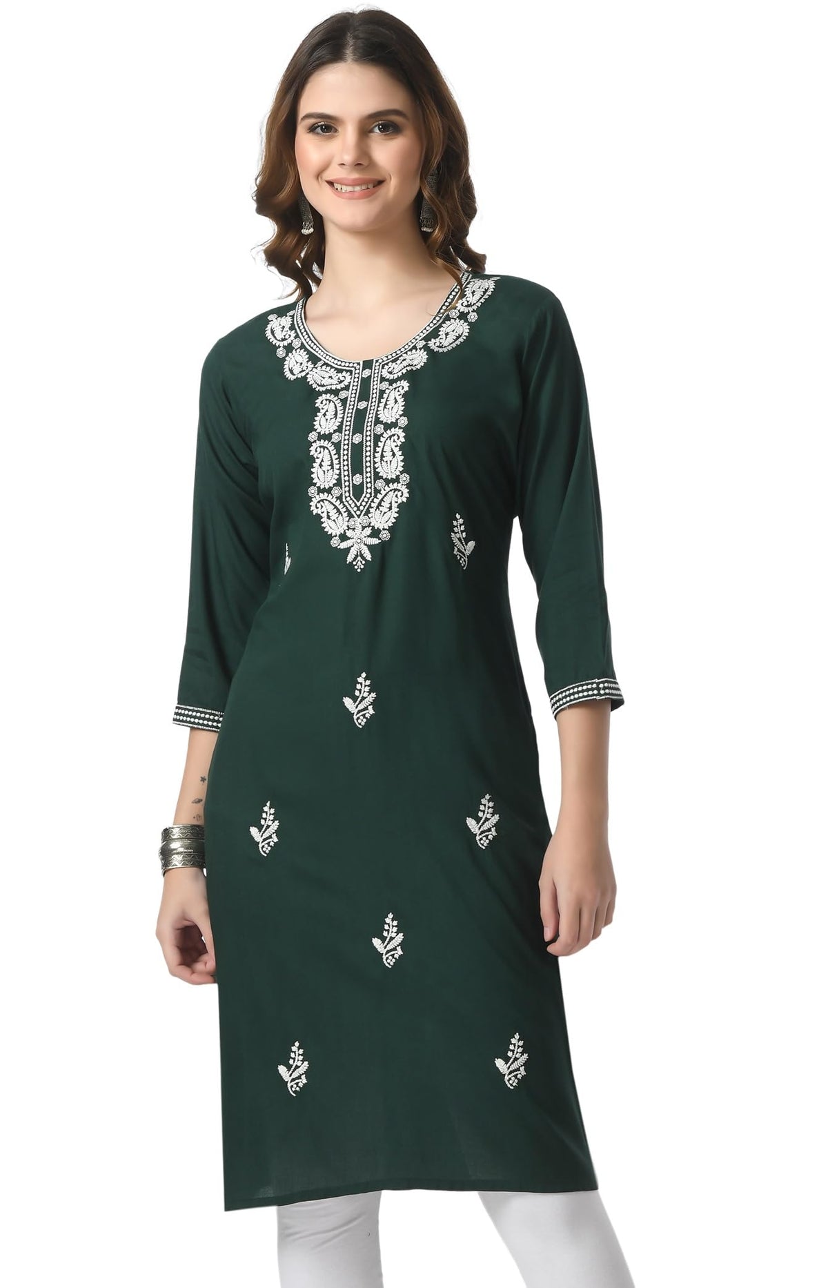 LIBOZA Kurta for Women – Lakhnowi Chikankari Embroidered Ladies Kurti, Stylish Girls Top, Ethnic Full Kurtas, Straight Design Kurtis for Woman