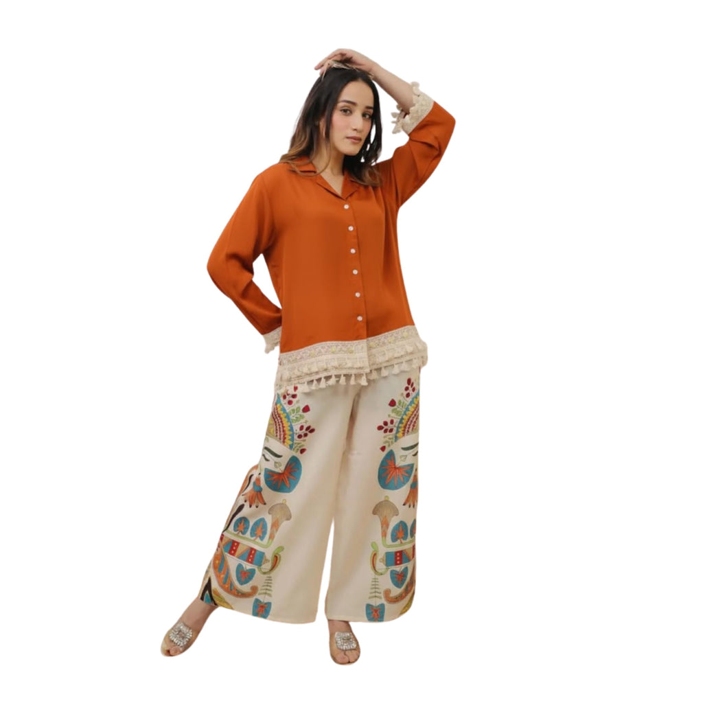 Co Ord Set for Women Stylish Card Set Dress for Women Trendy Top with Plazo Pant Ladies Coord Outfit Modern Wear for Travel Office Casual Look Premium Two Piece Clothing Style