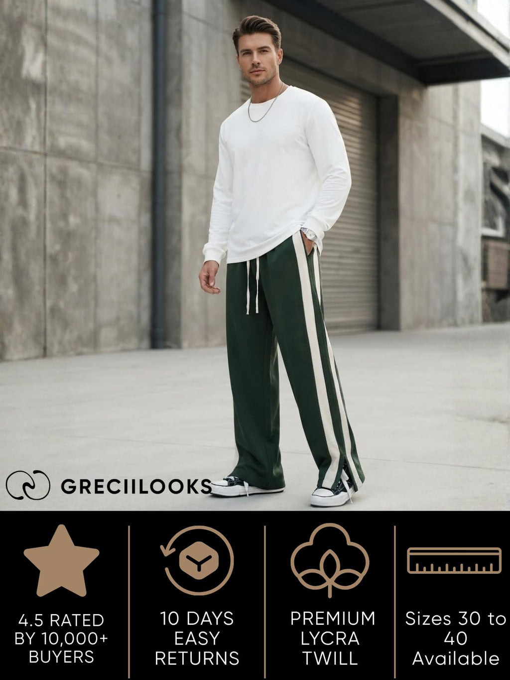 GRECIILOOKS Men Casual Trouser | Men’s Wide Leg Track Pants with Contrast Side Panel | Relaxed Drawstring Fit Streetwear Trousers | Loose Fit Joggers for Man
