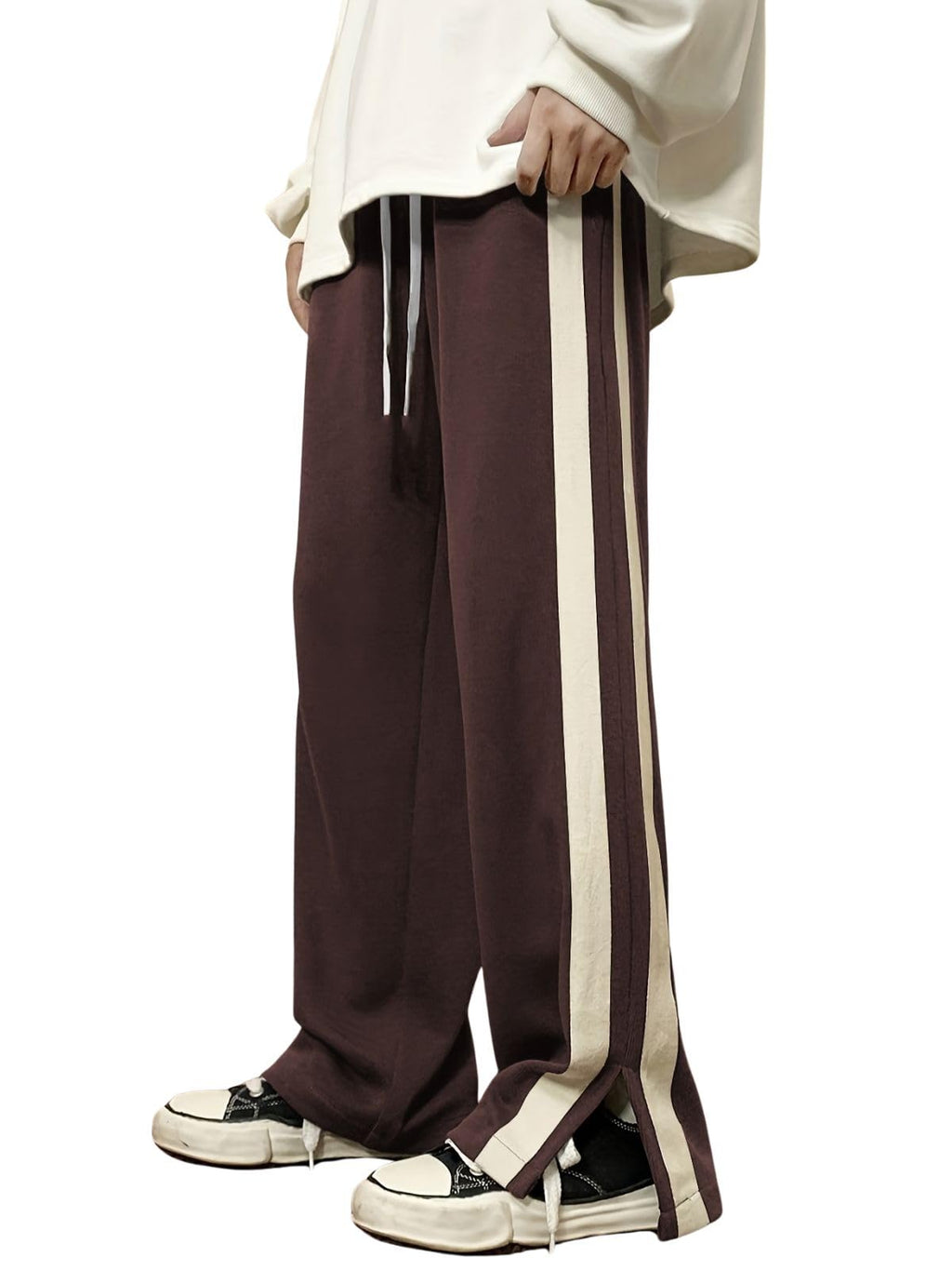GRECIILOOKS Men Casual Trouser | Men’s Wide Leg Track Pants with Contrast Side Panel | Relaxed Drawstring Fit Streetwear Trousers | Loose Fit Joggers for Man