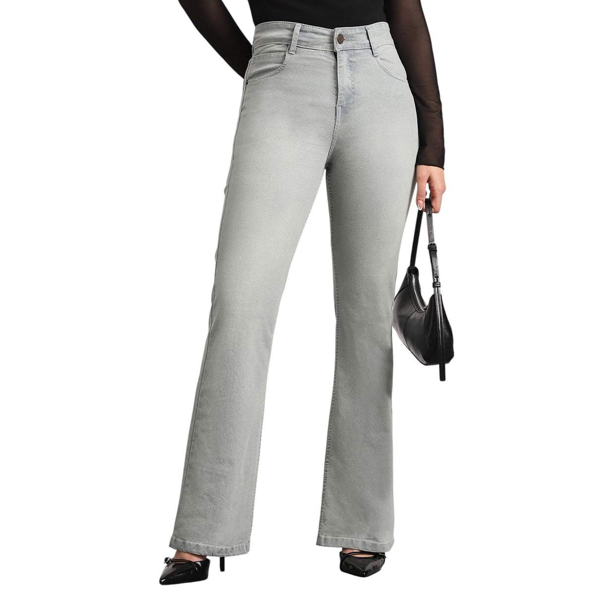 Urbano Fashion Women's Mid Rise Bootcut Washed Jeans Stretchable