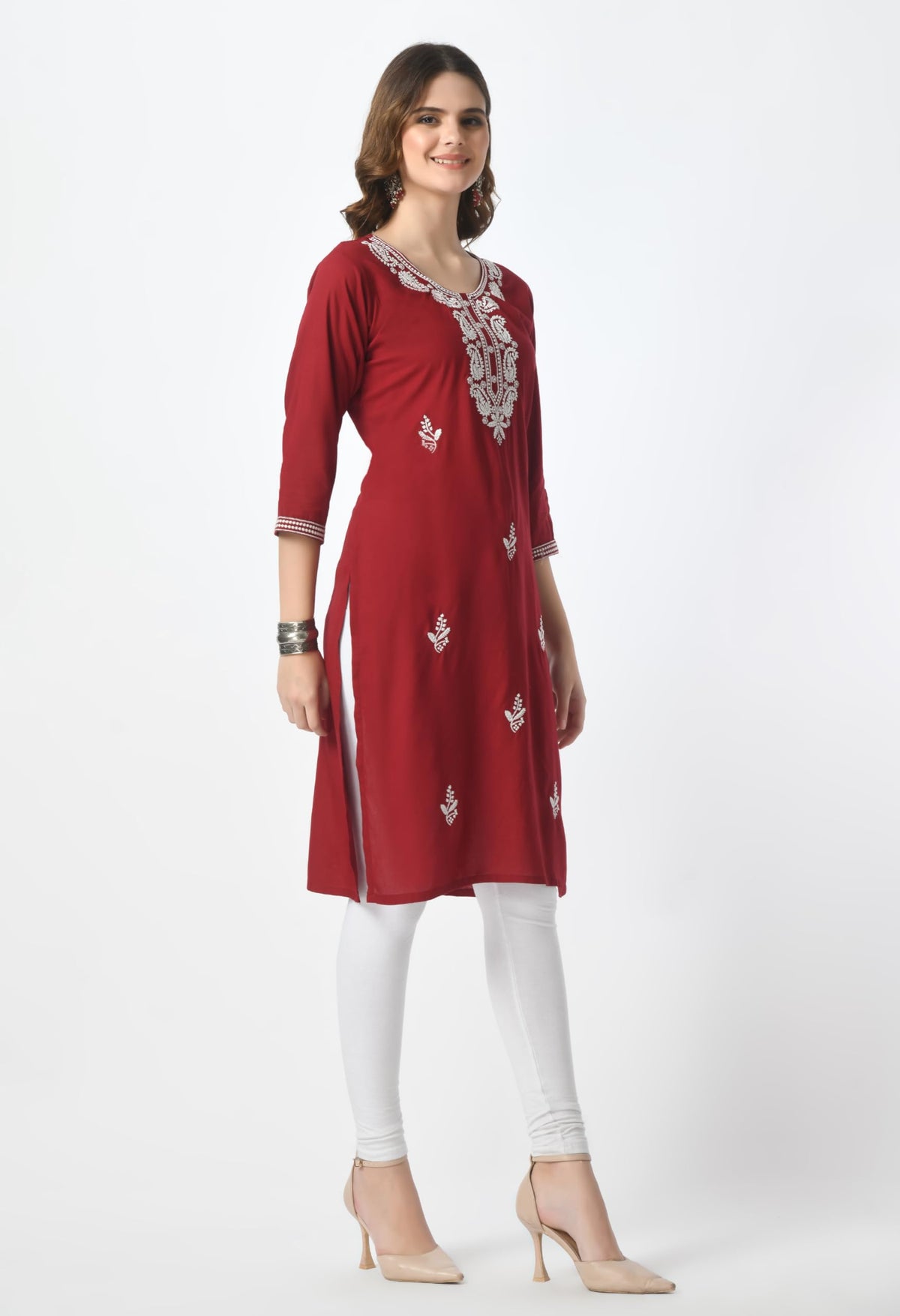 LIBOZA Kurta for Women – Lakhnowi Chikankari Embroidered Ladies Kurti, Stylish Girls Top, Ethnic Full Kurtas, Straight Design Kurtis for Woman