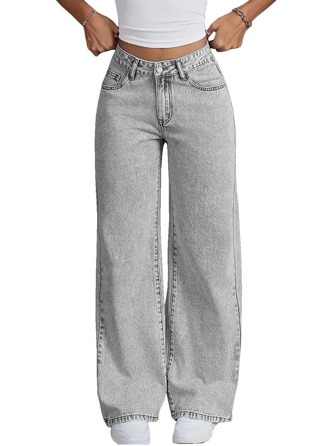 Nifty Women's Denim Stretchable High Waist Light Wash Baggy Jeans || Back Pocket Bow tie Detail