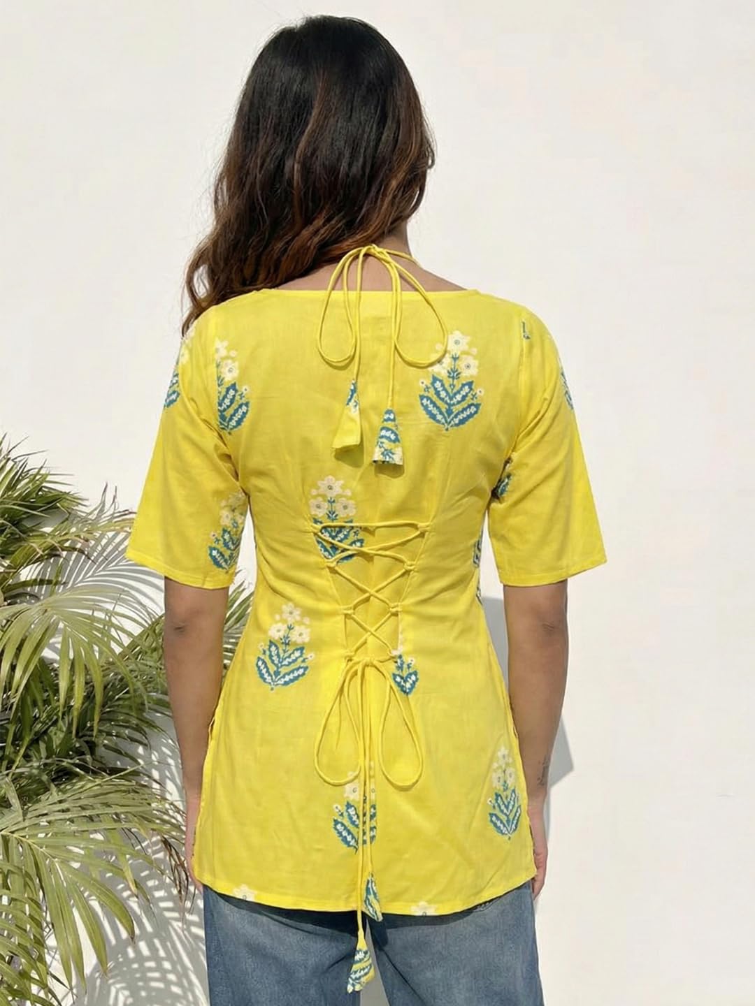 ANNI Designer Women’s Viscose Printed Short Kurti | Straight Fit Ethnic Top with Square Neck | Bell Sleeve Casual Indian Kurta for Office College, Party