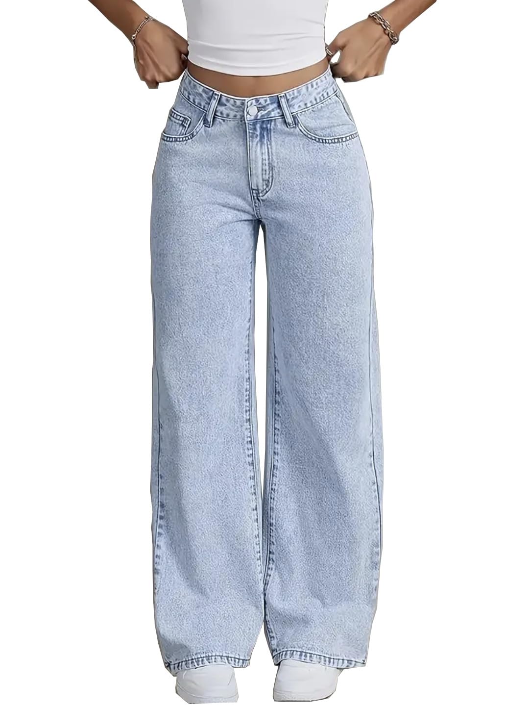 Nifty Women's Denim Stretchable High Waist Light Wash Baggy Jeans || Back Pocket Bow tie Detail