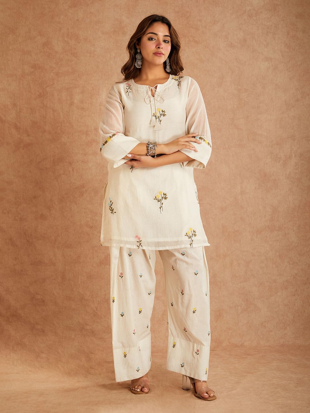 ANNI Designer Farshi Salwar Suit for Women Viscose Embroidered | Co Ord Set for Woman | Straight Kurta Palazzo Outfit Round Neck V Slit 3/4 Sleeve Ethnic Dress Womens Clothing