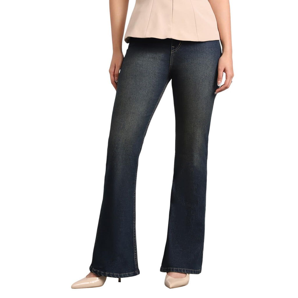 Urbano Fashion Women's Mid Rise Bootcut Washed Jeans Stretchable