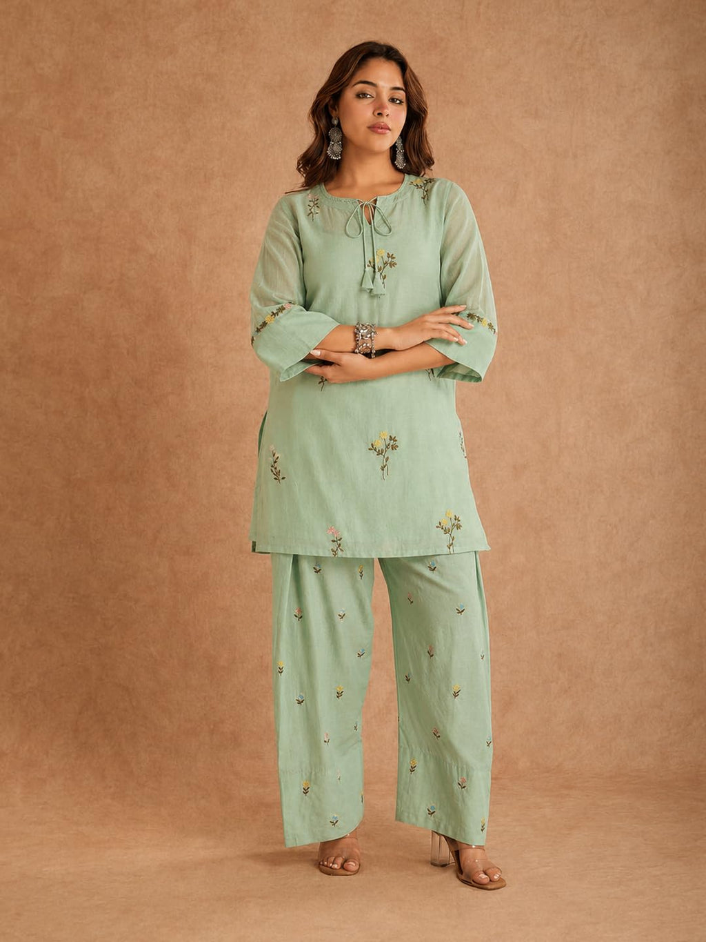 ANNI Designer Farshi Salwar Suit for Women Viscose Embroidered | Co Ord Set for Woman | Straight Kurta Palazzo Outfit Round Neck V Slit 3/4 Sleeve Ethnic Dress Womens Clothing