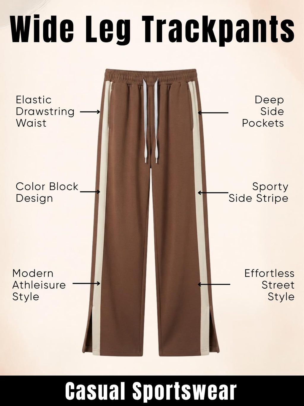 GRECIILOOKS Men Casual Trouser | Men’s Wide Leg Track Pants with Contrast Side Panel | Relaxed Drawstring Fit Streetwear Trousers | Loose Fit Joggers for Man