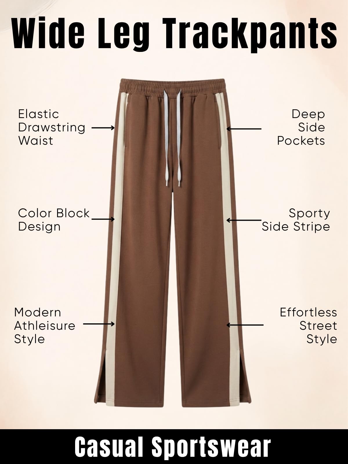 GRECIILOOKS Men Casual Trouser | Men’s Wide Leg Track Pants with Contrast Side Panel | Relaxed Drawstring Fit Streetwear Trousers | Loose Fit Joggers for Man