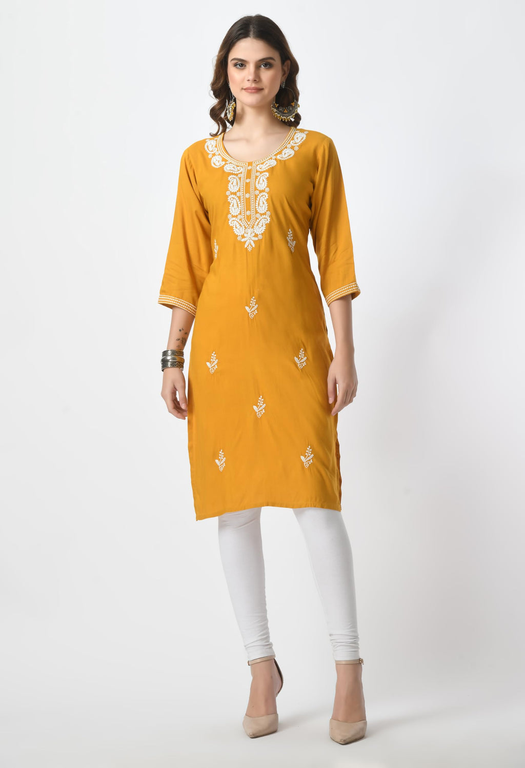 LIBOZA Kurta for Women – Lakhnowi Chikankari Embroidered Ladies Kurti, Stylish Girls Top, Ethnic Full Kurtas, Straight Design Kurtis for Woman