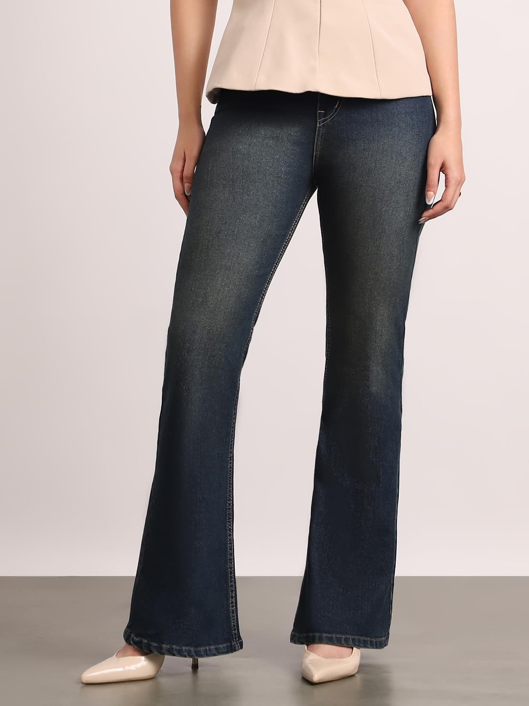 Urbano Fashion Women's Mid Rise Bootcut Washed Jeans Stretchable
