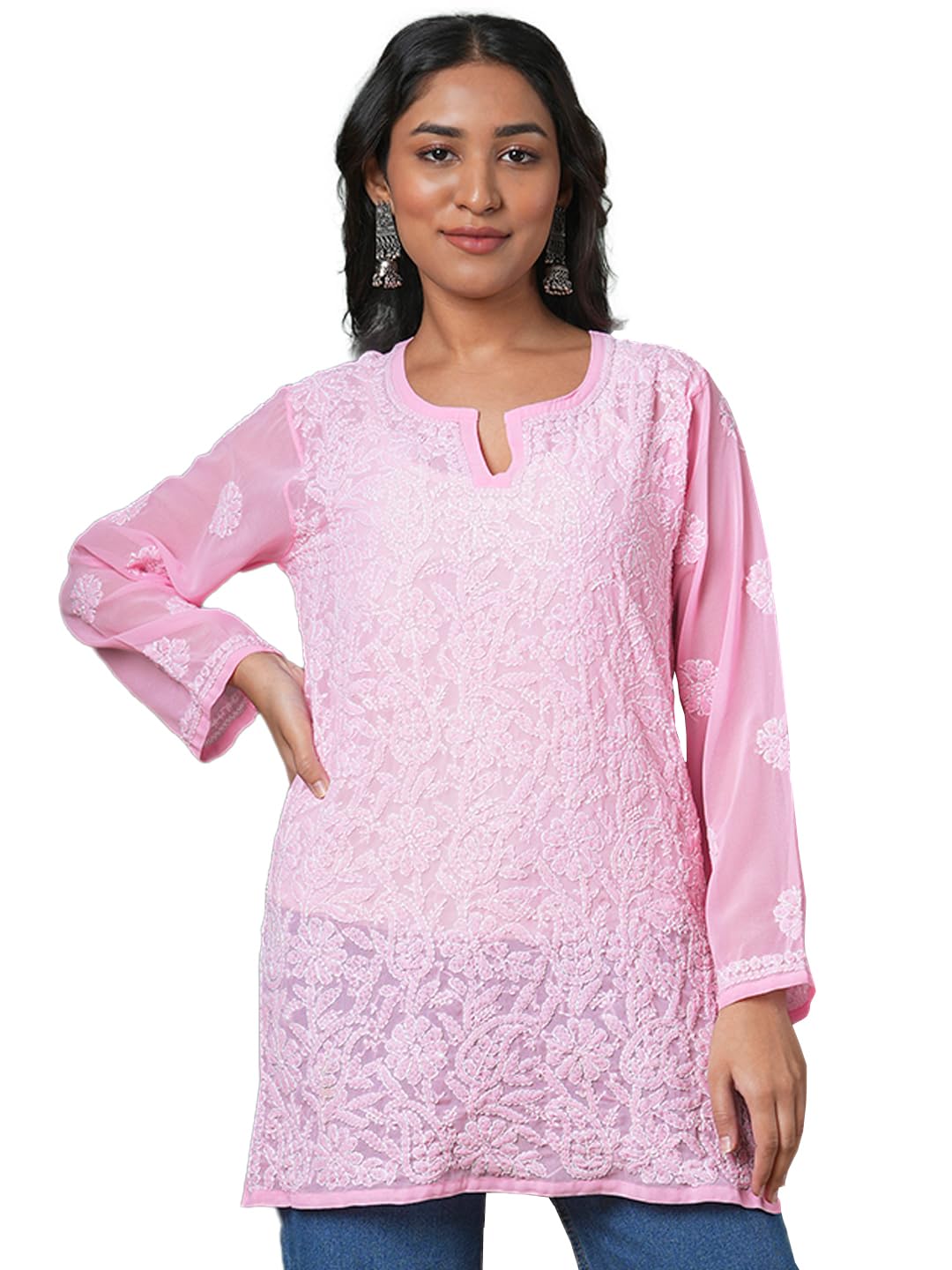 Ada Hand Embroidered Lucknowi Chikankari Georgette Top for Women A911224