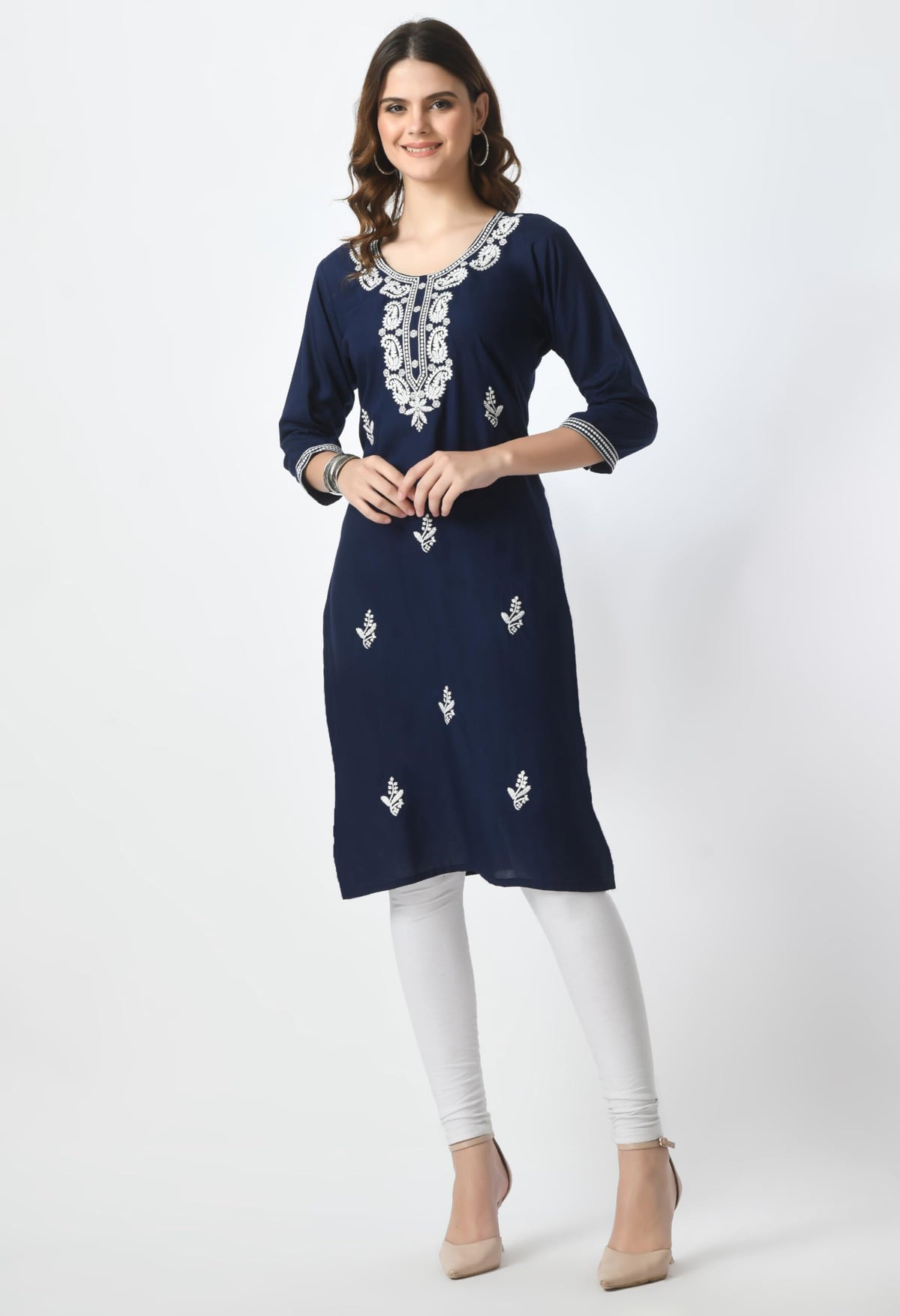 LIBOZA Kurta for Women – Lakhnowi Chikankari Embroidered Ladies Kurti, Stylish Girls Top, Ethnic Full Kurtas, Straight Design Kurtis for Woman
