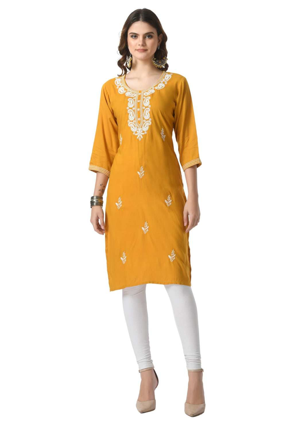 LIBOZA Kurta for Women – Lakhnowi Chikankari Embroidered Ladies Kurti, Stylish Girls Top, Ethnic Full Kurtas, Straight Design Kurtis for Woman