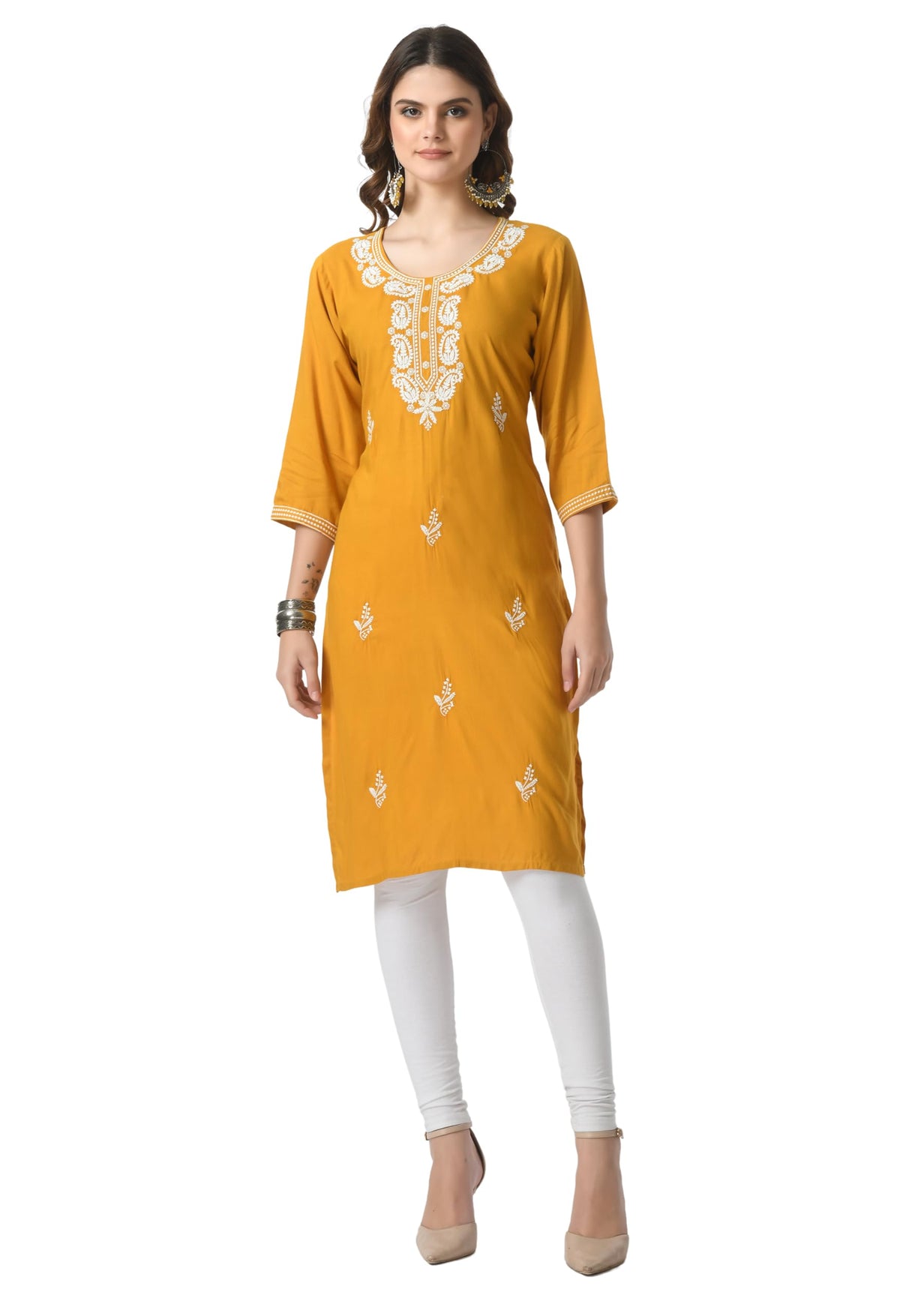 LIBOZA Kurta for Women – Lakhnowi Chikankari Embroidered Ladies Kurti, Stylish Girls Top, Ethnic Full Kurtas, Straight Design Kurtis for Woman