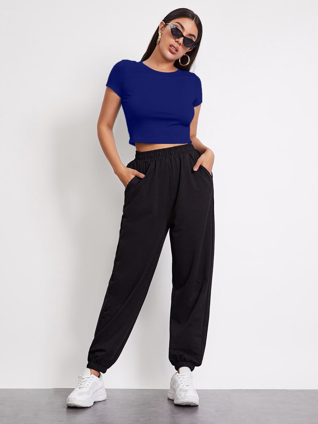 Aahwan Black Solid Ribbed Slim Fit Baby Tee Crop Top for Women's & Girls' (116_Black-L)