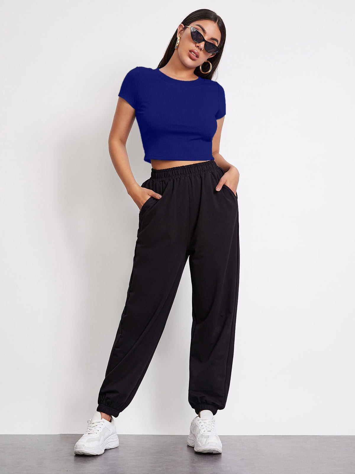 Aahwan Black Solid Ribbed Slim Fit Baby Tee Crop Top for Women's & Girls' (116_Black-L)