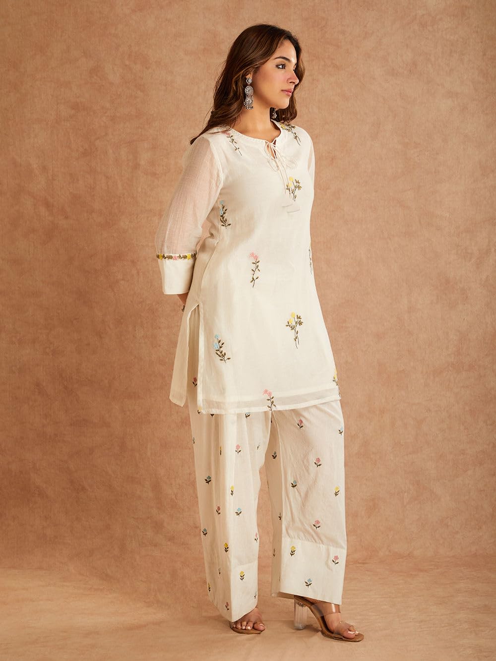 ANNI Designer Farshi Salwar Suit for Women Viscose Embroidered | Co Ord Set for Woman | Straight Kurta Palazzo Outfit Round Neck V Slit 3/4 Sleeve Ethnic Dress Womens Clothing