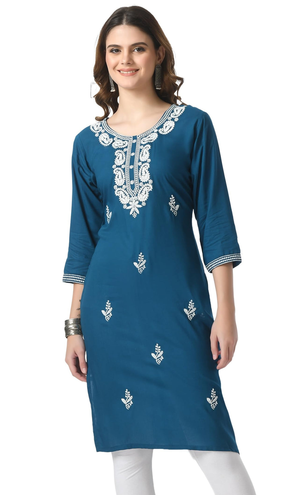 LIBOZA Kurta for Women – Lakhnowi Chikankari Embroidered Ladies Kurti, Stylish Girls Top, Ethnic Full Kurtas, Straight Design Kurtis for Woman