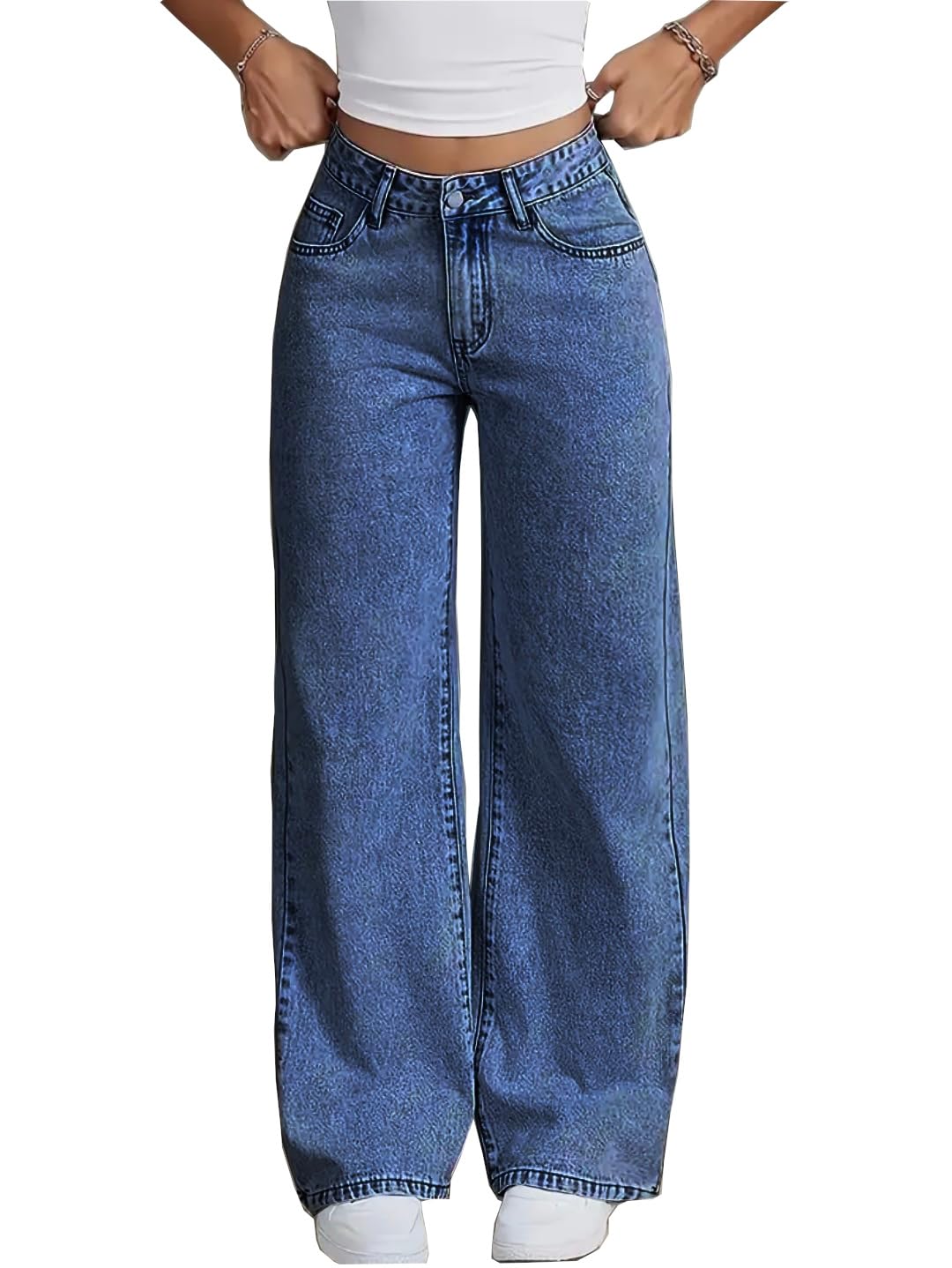 Nifty Women's Denim Stretchable High Waist Light Wash Baggy Jeans || Back Pocket Bow tie Detail