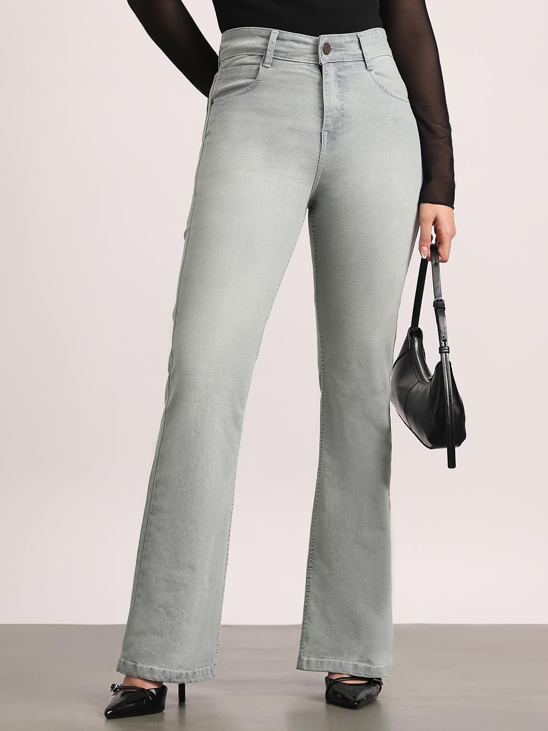 Urbano Fashion Women's Mid Rise Bootcut Washed Jeans Stretchable