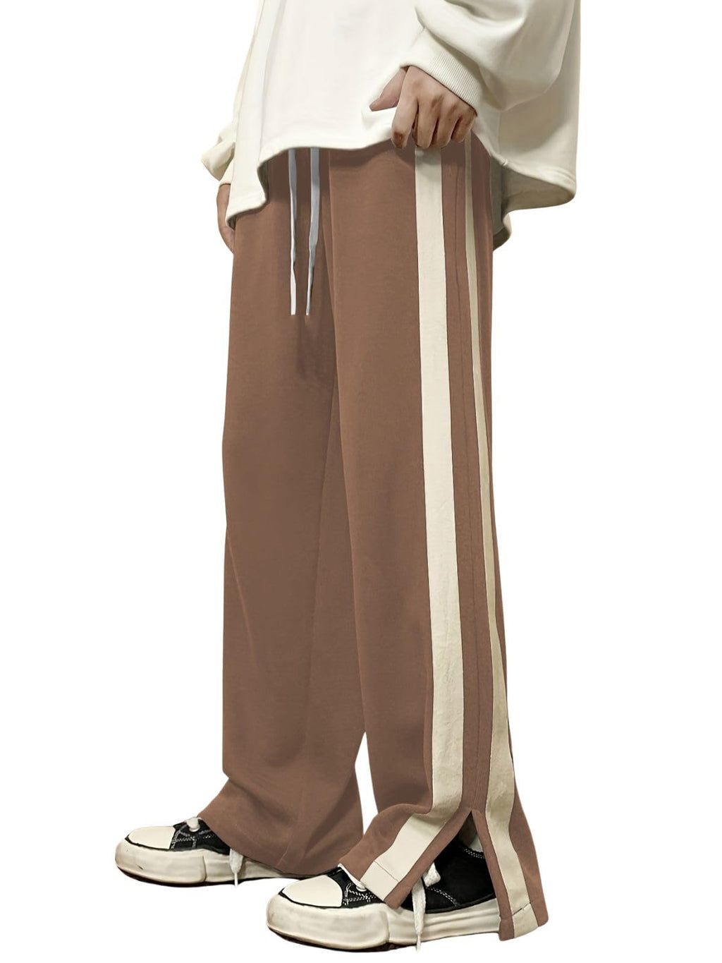 GRECIILOOKS Men Casual Trouser | Men’s Wide Leg Track Pants with Contrast Side Panel | Relaxed Drawstring Fit Streetwear Trousers | Loose Fit Joggers for Man