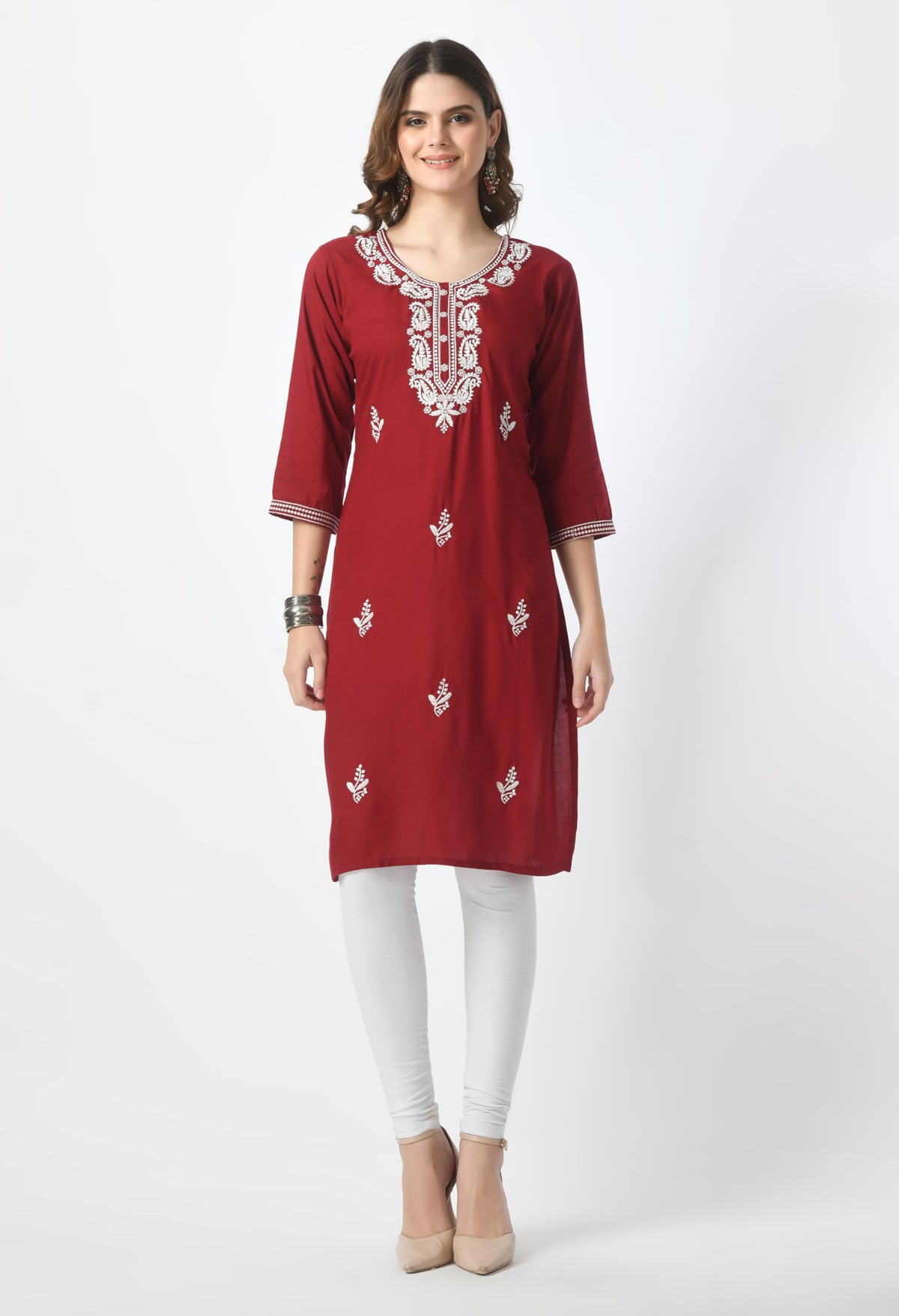 LIBOZA Kurta for Women – Lakhnowi Chikankari Embroidered Ladies Kurti, Stylish Girls Top, Ethnic Full Kurtas, Straight Design Kurtis for Woman