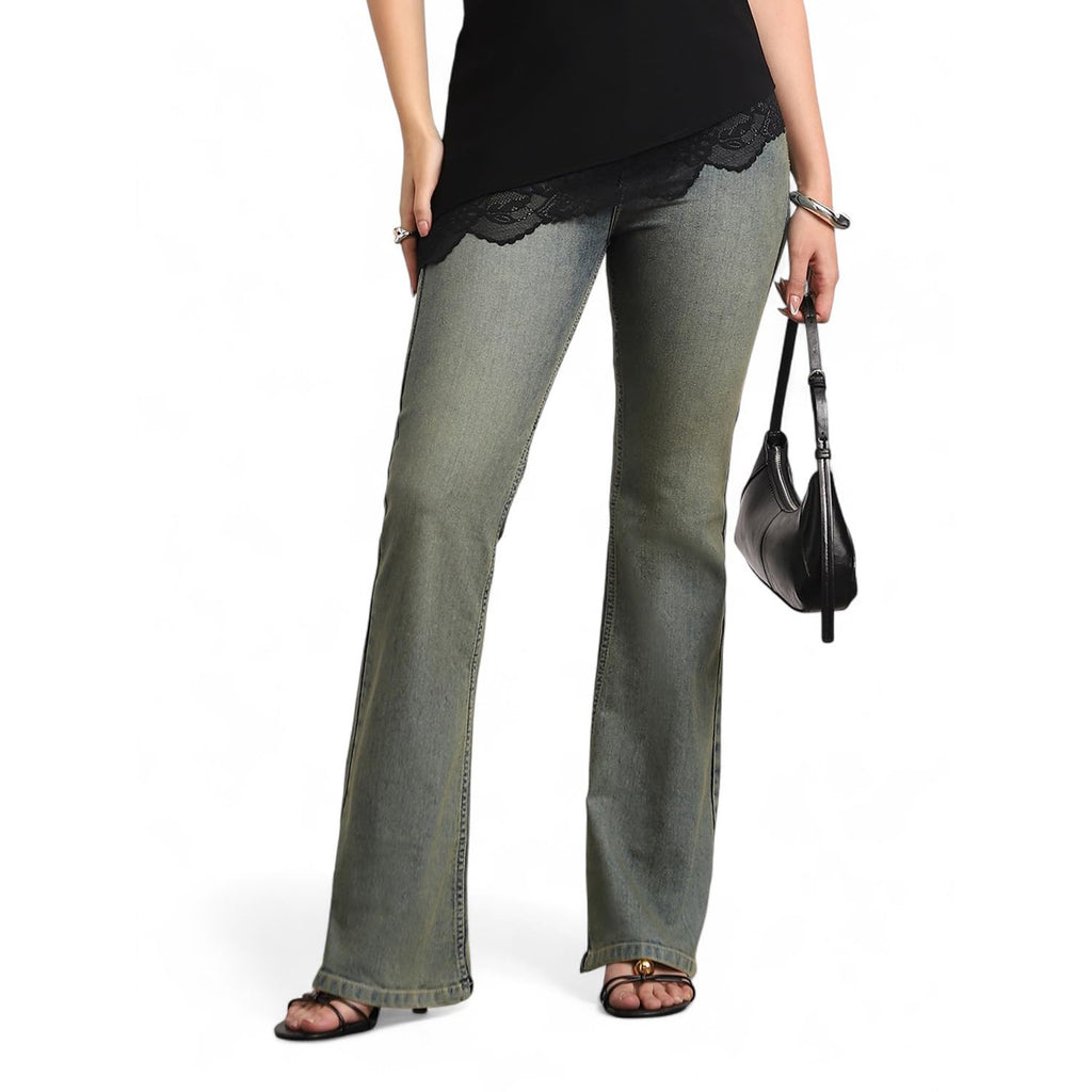 Urbano Fashion Women's Mid Rise Bootcut Washed Jeans Stretchable