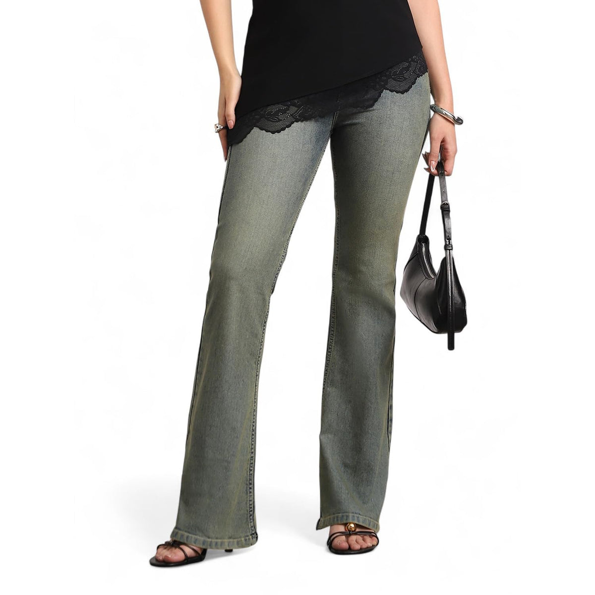Urbano Fashion Women's Mid Rise Bootcut Washed Jeans Stretchable