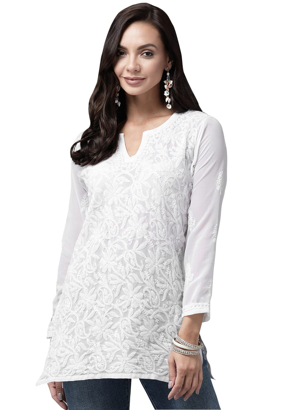 Ada Hand Embroidered Lucknowi Chikankari Georgette Top for Women A911224