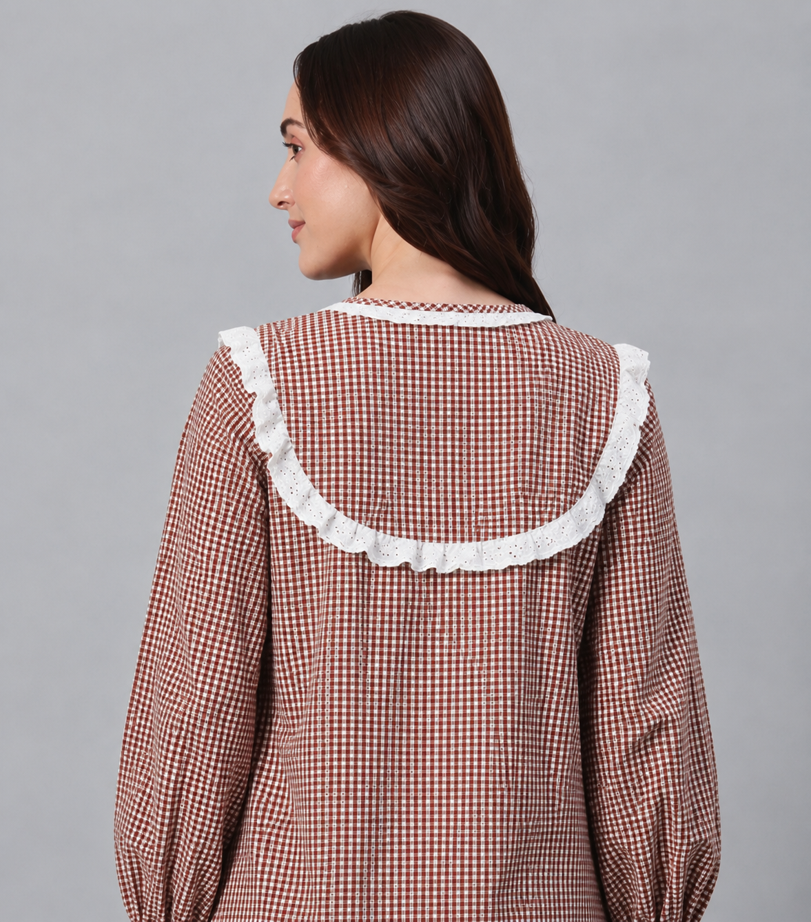 Nomad - Brown Checked Pure Cotton Maxi Nightdress